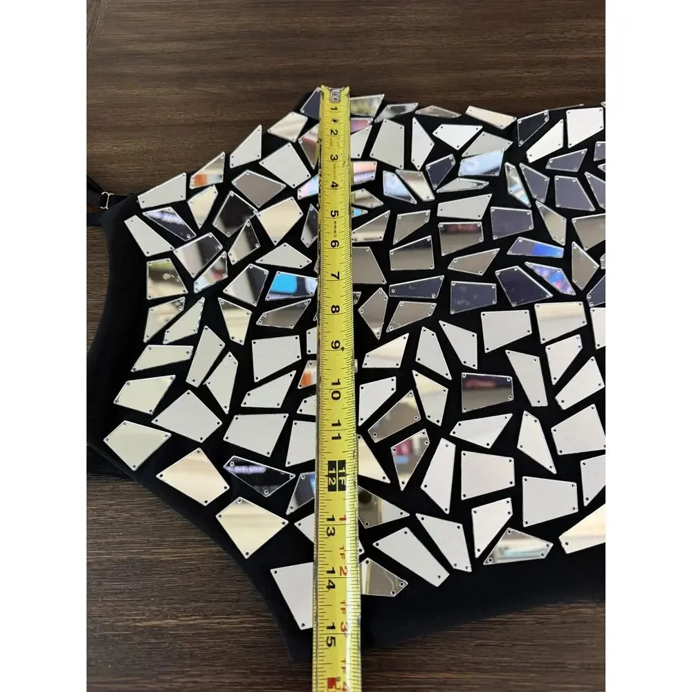 Glam Mirror Mosaic Sequin Dress Womens S/M Black Disco Party Club Festival - Picture 4 of 8